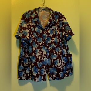 Elegant Blue Floral Button Down Shirt